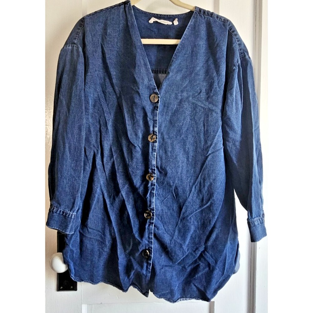 Soft Surrounding Wendy 100% Tencel button up shirt‎ blue oversized woman Small